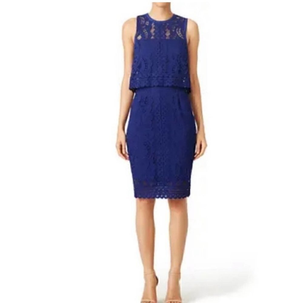 Saylor Betsey Dress Size XS Blue Lace Sheath Sleeveless
